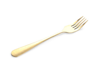 Stainless steel fork on white background