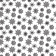 Black and white hand drawn geometric snowflake seamless pattern. Doodle style vector.