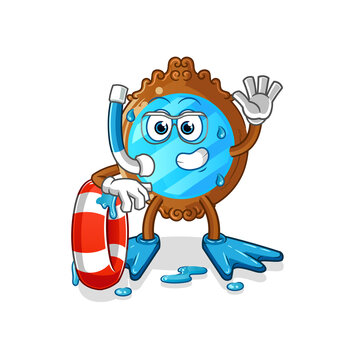 mirror swimmer with buoy mascot. cartoon vector