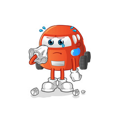 car cry with a tissue. cartoon mascot vector