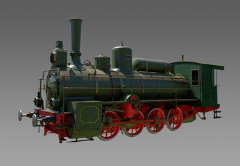 Naklejka premium Old shabby freight locomotive model 1890. Wheel formula 0-8-0