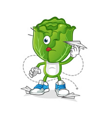 Obraz premium cabbage head cartoon with paper plane character. cartoon vector