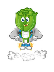 Obraz premium cabbage head cartoon with jetpack mascot. cartoon vector