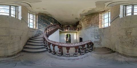 abandoned empty concrete room or old building with stairs in full seamless spherical 360 hdri...