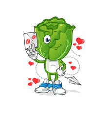 Obraz premium cabbage head cartoon hold love letter illustration. character vector