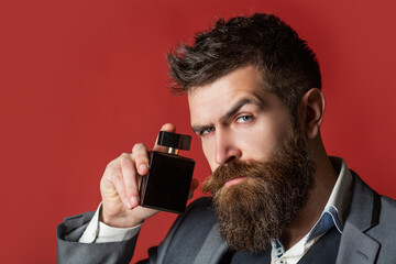 Perfume or cologne bottle, perfumery, cosmetics, scent cologne bottle, male holding cologne....