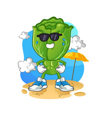 cabbage head cartoon sunbathing in summer. character vector