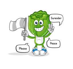 cabbage head cartoon hold surrender flag mascot. cartoon vector
