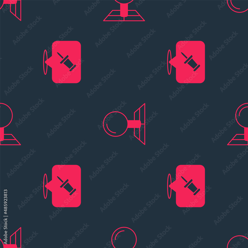 Aufkleber set push pin and folded map with location marker on seamless pattern. vector