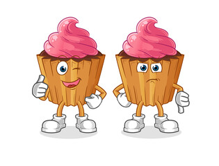 cupcake thumbs up and thumbs down. cartoon mascot vector