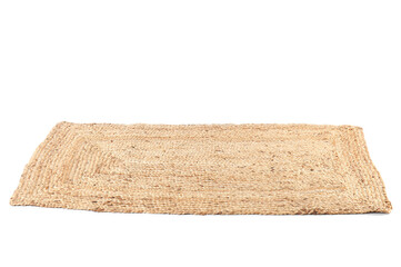 Stylish wicker carpet on white background