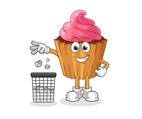 cupcake Throw garbage mascot. cartoon vector
