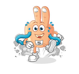 peace finger head cartoon runner character. cartoon mascot vector
