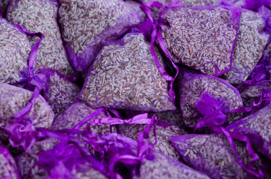 Small sacks with dried lavender flower 