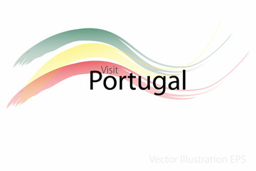 Fototapeta na wymiar the slogan visit Portugal with curved waves in watercolor style which are in the colors of the national flag. Vector Illustration