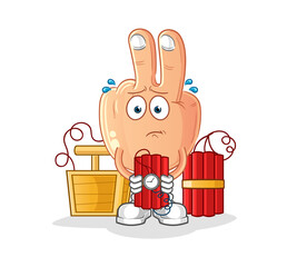 peace finger head cartoon holding dynamite character. cartoon vector