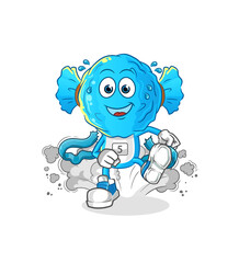 Obraz premium candy head cartoon runner character. cartoon mascot vector