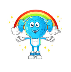 candy head cartoon with a rainbow. cartoon vector