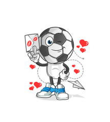 football head cartoon hold love letter illustration. character vector