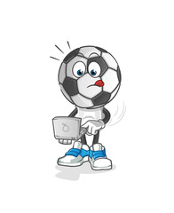 football head cartoon with laptop mascot. cartoon vector