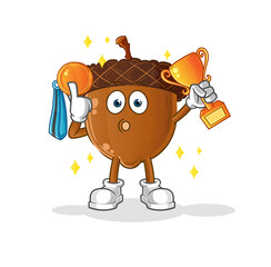 acorn head cartoon winner with trophie. cartoon character