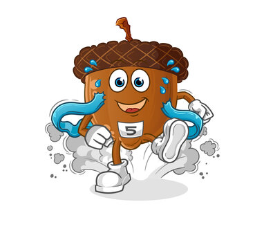 acorn head cartoon runner character. cartoon mascot vector