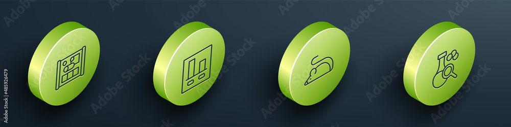 Poster set isometric line graphing paper for engineering, chart infographic, experimental mouse and test tu