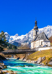 The famous church Saint Sebastian at Ramsau, Berchtesgaden, Bavaria, Germany