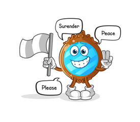 mirror hold surrender flag mascot. cartoon vector