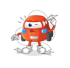 car with paper plane character. cartoon mascot vector