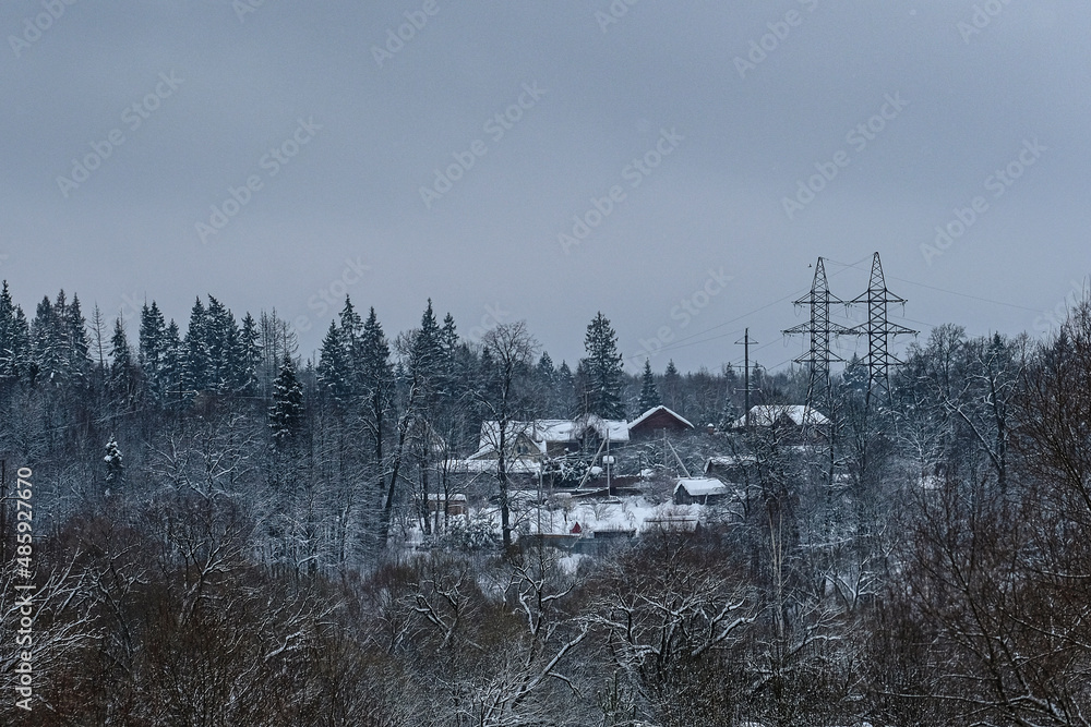 Canvas Prints country winter landscape with the image of a village