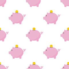 Saving money pattern icon. Piggy bank and hand with dollars. Cartoon image with saving money. Line vector