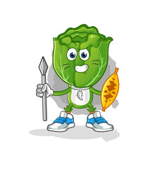 Obraz premium cabbage head cartoon african tribal fighter mascot. cartoon vector