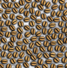 many roasted coffee beans ornament on a wooden background illustration