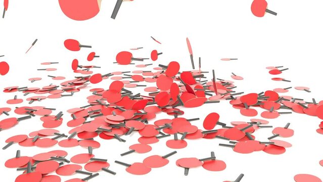 Red tennis rackets falling on white Olympic sport 4k