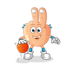 peace finger head cartoon dribble basketball character. cartoon vector