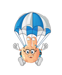peace finger head cartoon skydiving character. cartoon mascot vector