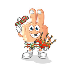 peace finger head cartoon scottish with bagpipes vector. cartoon character