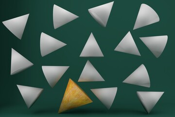 White cones on green background, 3d rendered illustration