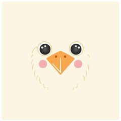 Cute duck portrait square smile head cartoon round shape animal face, isolated farm bird vector icon illustration. Flat simple hand drawn for UI app, kids poster, cards, t-shirts, baby clothes