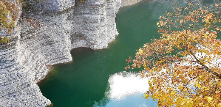 Top view of lake Corlo. Panorama.