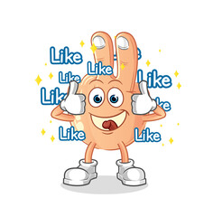 peace finger head cartoon give lots of likes. cartoon vector