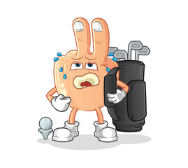 peace finger head cartoon with golf equipment. cartoon mascot vector