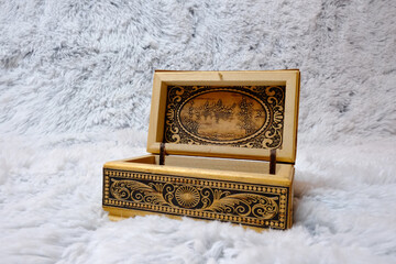 
Jewelry box original Painted wooden box for decoration. Soft fluffy background. For newlyweds, a...