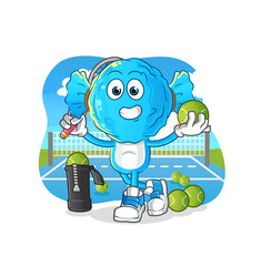 candy head cartoon plays tennis illustration. character vector