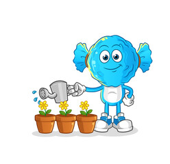 candy head cartoon watering the flowers mascot. cartoon vector