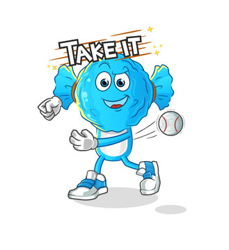 candy head cartoon throwing baseball vector. cartoon character