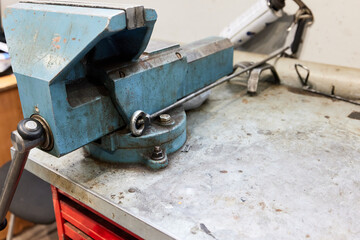 vise at the workplace of turner. Tool in the workshop