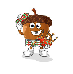 acorn head cartoon scottish with bagpipes vector. cartoon character