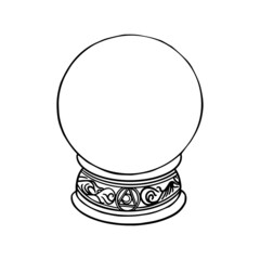 Hand drawn magic crystal ball line art and dot work. Boho chic tattoo, poster or altar veil print design vector illustration